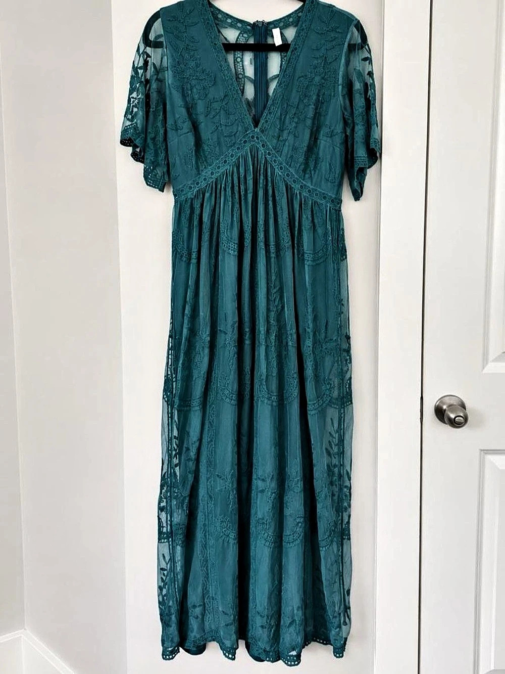 Pinkblush Maternity Medium Teal Blue Floral Lace Photoshoot Dress Boho